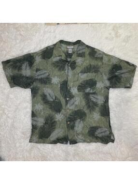 Breakwater 100% Rayon Hawaiian Green Tropical Shirt Short Sleeve Men’s Size M